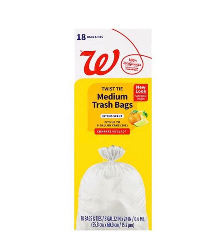 Walgreens Medium Trash Bags 8 Gallon Citrus Scent 18 Ct.